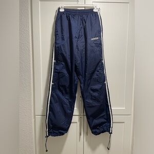 Vintage Y2K Adidas Windbreaker Track Pant Jogger Adjustable 3 Stripe Deep Blue
